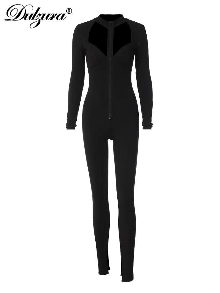 Zipper Jumpsuit with Sexy Cut-Outs and Long Sleeves